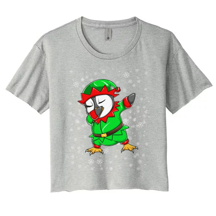 Christmas Dabbing Penguin In Elf Holiday Costume Fun Gift Women's Crop Top Tee