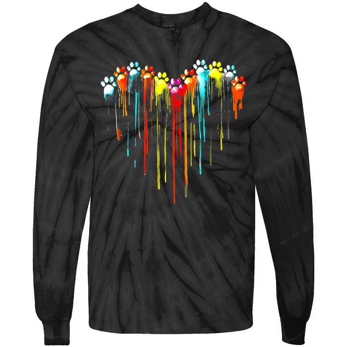 Colorful Dog Paw Heart Print Tie-Dye Long Sleeve Shirt