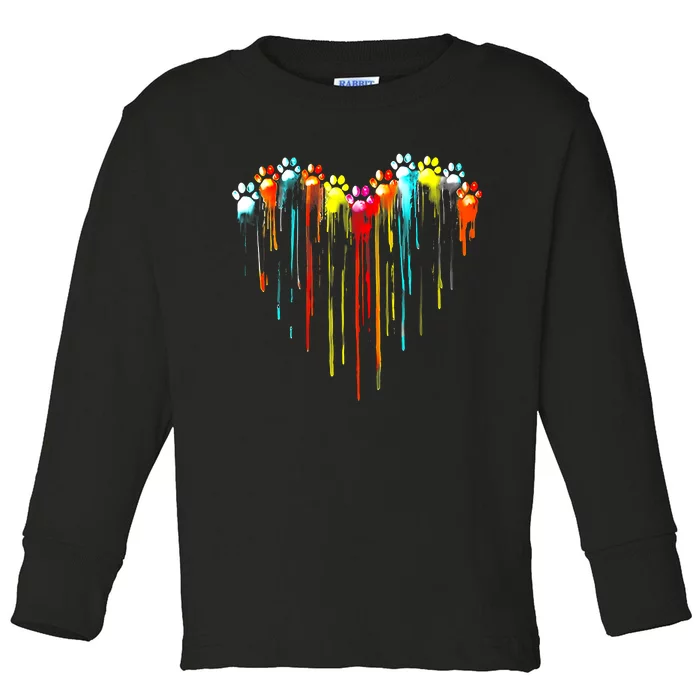 Colorful Dog Paw Heart Print Toddler Long Sleeve Shirt