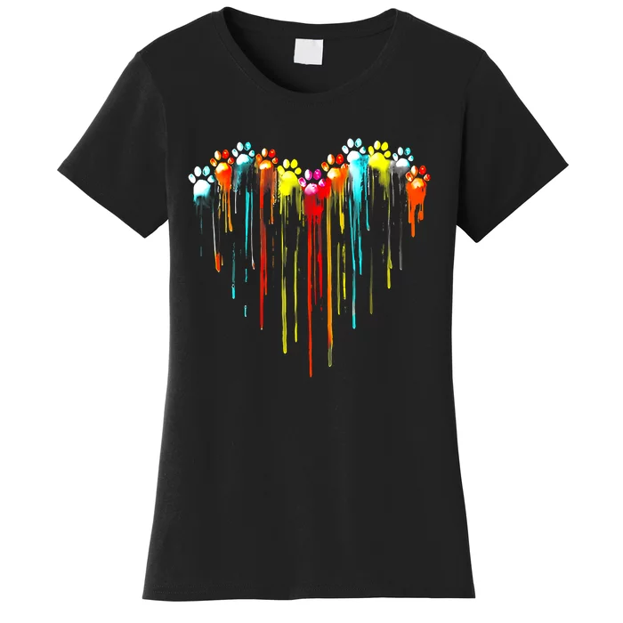 Colorful Dog Paw Heart Print Women's T-Shirt