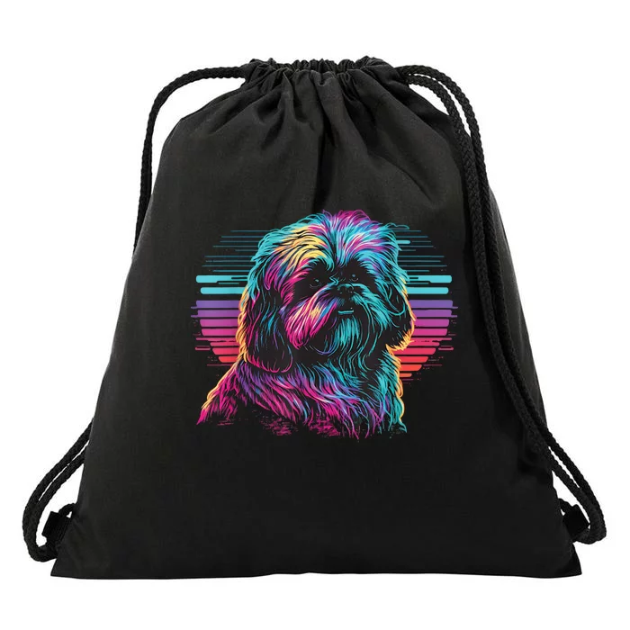 Colorful Splash Shih Tzu Art Animal Breeder Dog Trainer Drawstring Bag