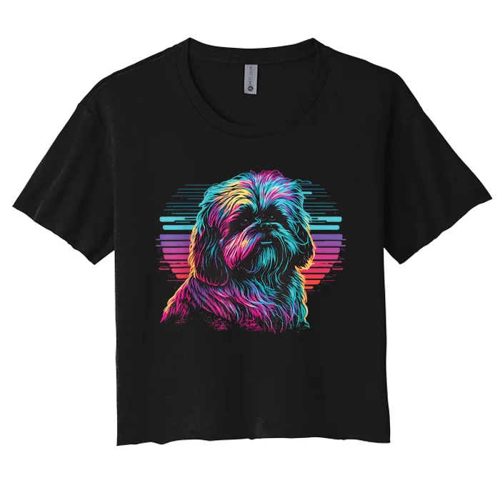 Colorful Splash Shih Tzu Art Animal Breeder Dog Trainer Women's Crop Top Tee