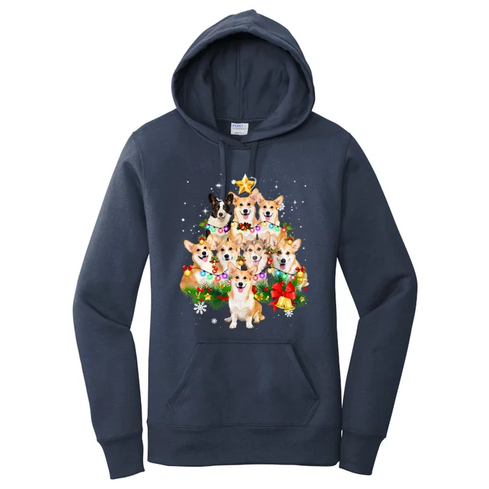 Corgi Dog Pembroke Welsh Corgi Christmas Dog Tree Lights Pajamas Women's Pullover Hoodie