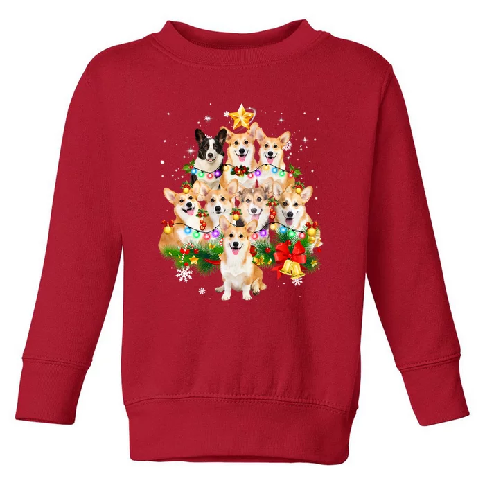 Corgi Dog Pembroke Welsh Corgi Christmas Dog Tree Lights Pajamas Toddler Sweatshirt