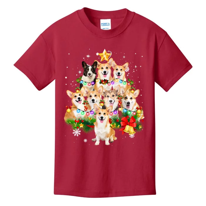 Corgi Dog Pembroke Welsh Corgi Christmas Dog Tree Lights Pajamas Kids T-Shirt