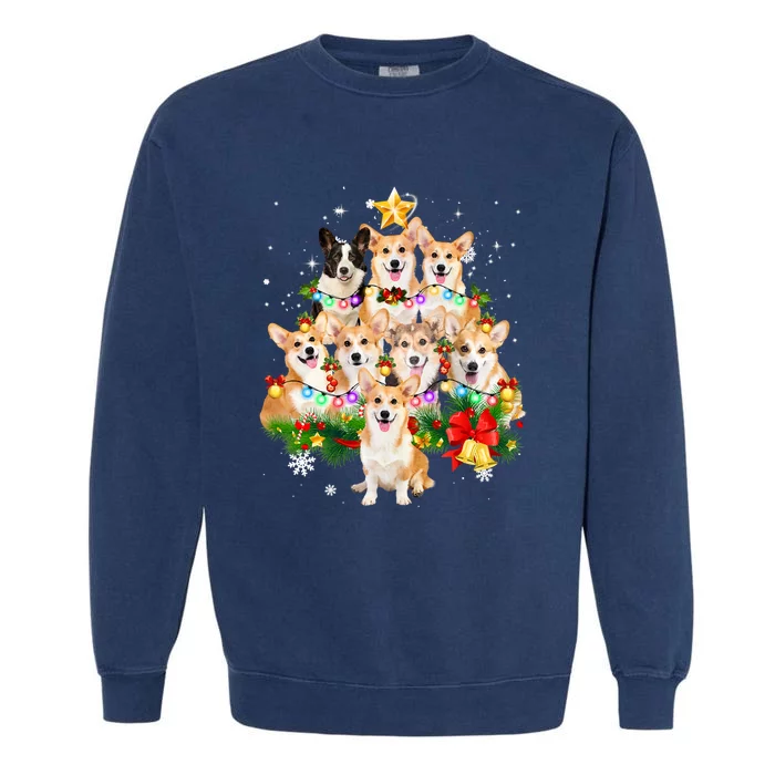 Corgi Dog Pembroke Welsh Corgi Christmas Dog Tree Lights Pajamas Garment-Dyed Sweatshirt