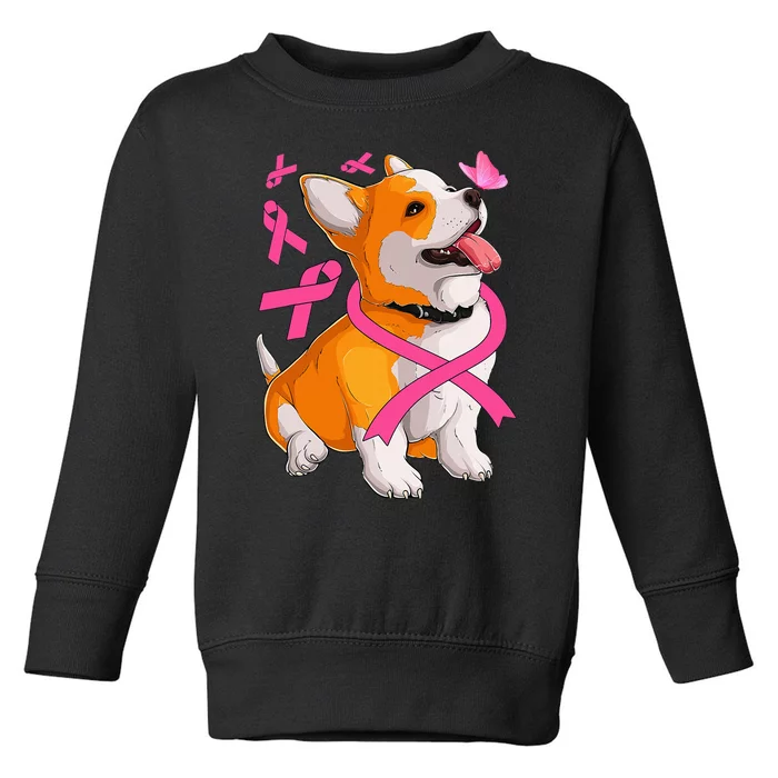 Corgi Dog Pink Ribbon Breast Cancer Awareness Girls Toddler Sweatshirt