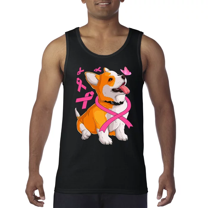 Corgi Dog Pink Ribbon Breast Cancer Awareness Girls Tank Top