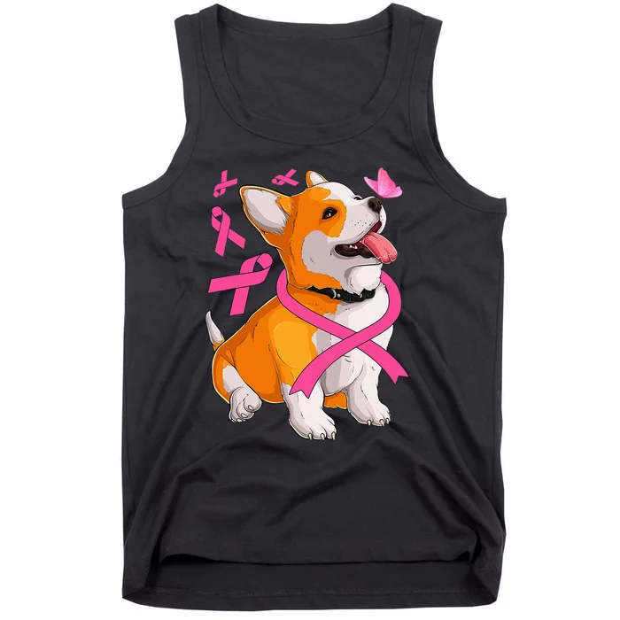 Corgi Dog Pink Ribbon Breast Cancer Awareness Girls Tank Top