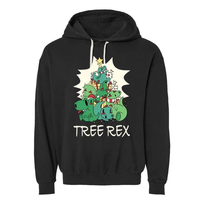 Christmas Dinosaur Pajamas Xmas Lights Tree Rex Cool Gift Garment-Dyed Fleece Hoodie