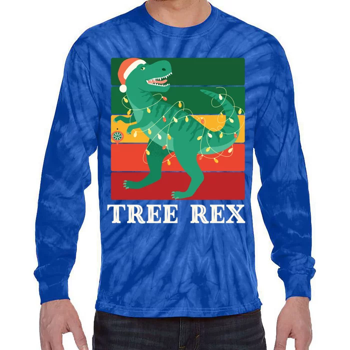 Christmas Dinosaur Pajama Tree Rex Trex Gift Tie-Dye Long Sleeve Shirt