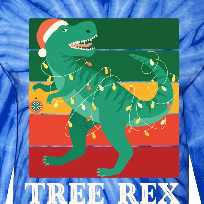 Christmas Dinosaur Pajama Tree Rex Trex Gift Tie-Dye Long Sleeve Shirt