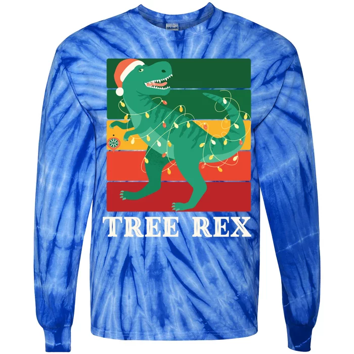 Christmas Dinosaur Pajama Tree Rex Trex Gift Tie-Dye Long Sleeve Shirt