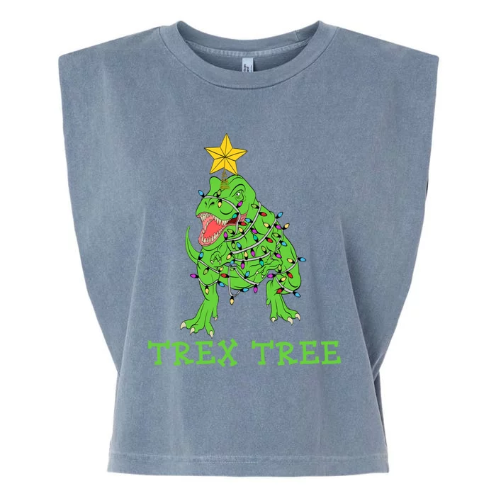 Christmas Dinosaur Pajamas Tree Rex Gift Garment-Dyed Women's Muscle Tee