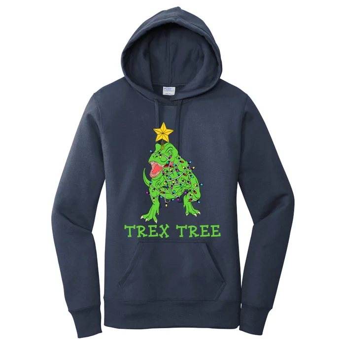 Christmas Dinosaur Pajamas Tree Rex Gift Women's Pullover Hoodie