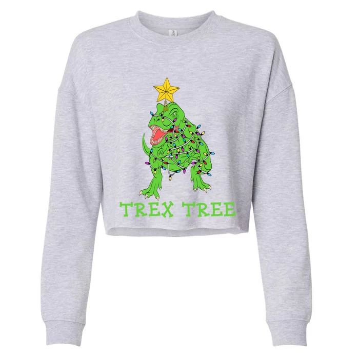 Christmas Dinosaur Pajamas Tree Rex Gift Cropped Pullover Crew