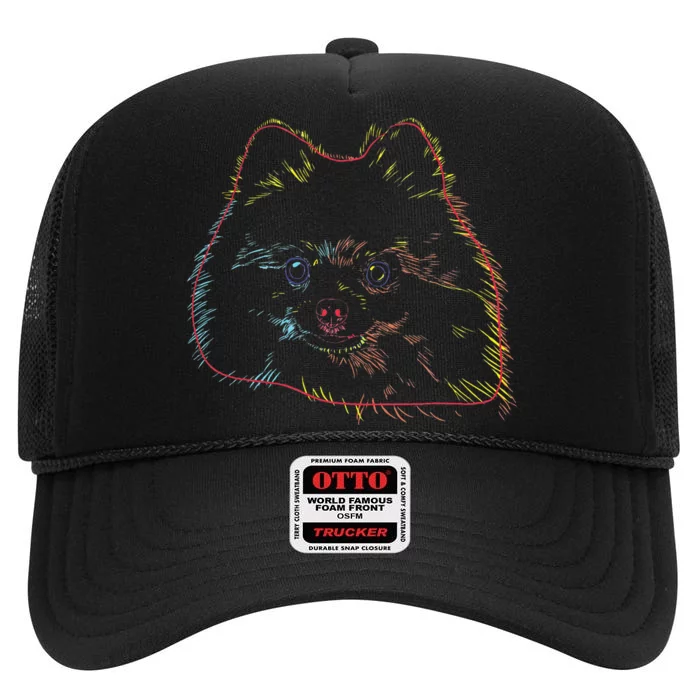 Colourful Dog Pomeranian High Crown Mesh Trucker Hat