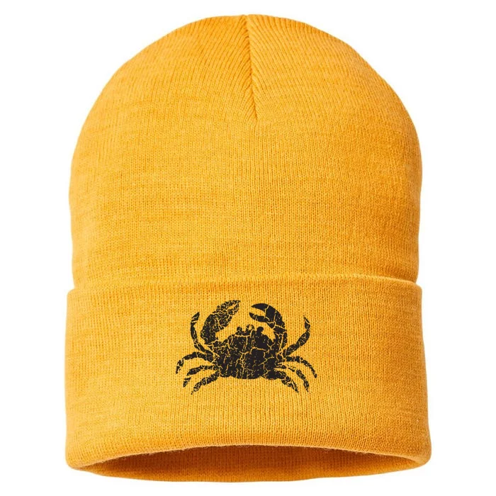 Crab Distressed Print Vintage Crab Sustainable Knit Beanie