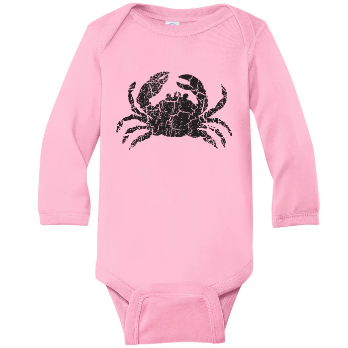 Crab Distressed Print Vintage Crab Baby Long Sleeve Bodysuit