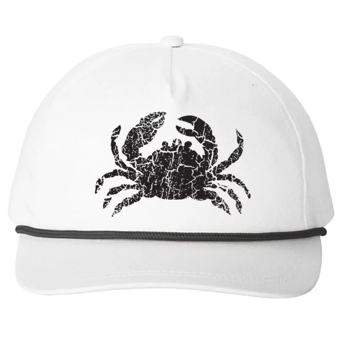 Crab Distressed Print Vintage Crab Snapback Five-Panel Rope Hat