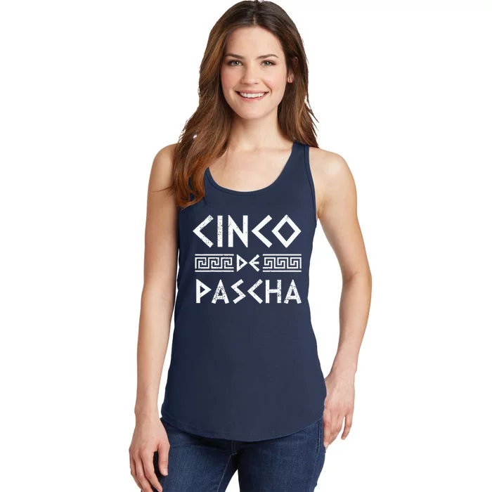 Cinco De Pascha Greece Flag Funny Greek Easter Cinco De Mayo Ladies Essential Tank