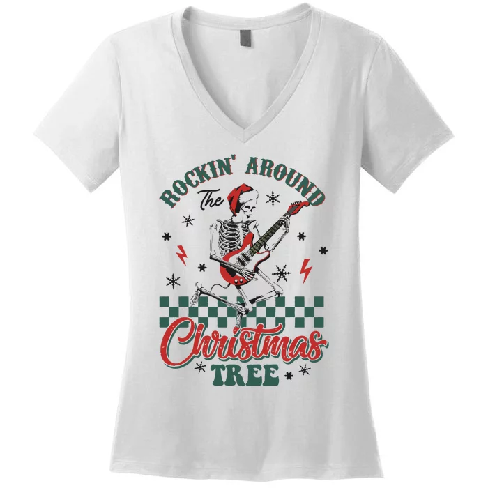 Christmas Dtf Rockin Around The Christmas Tree Dtf Transfer Ready To Press Women's V-Neck T-Shirt