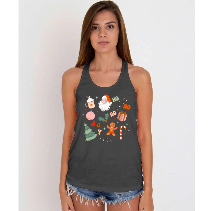 Christmas Doodle Retro Santa Holiday Season Women's Knotted Racerback Tank