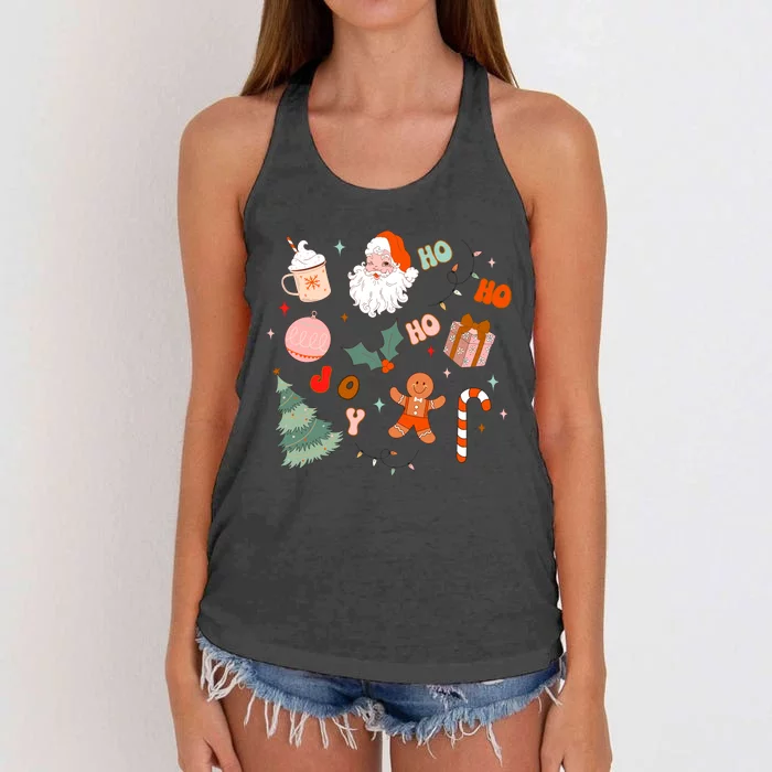 Christmas Doodle Retro Santa Holiday Season Women's Knotted Racerback Tank