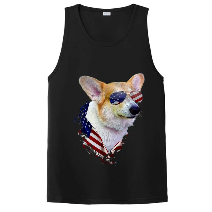 Corgi Dog Retro American Usa Flag 4 July Pop Art Corgi Lover Great Gift Performance Tank