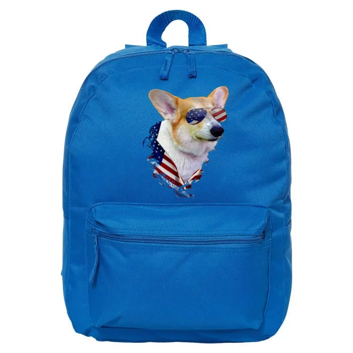 Corgi Dog Retro American Usa Flag 4 July Pop Art Corgi Lover Great Gift 16 in Basic Backpack