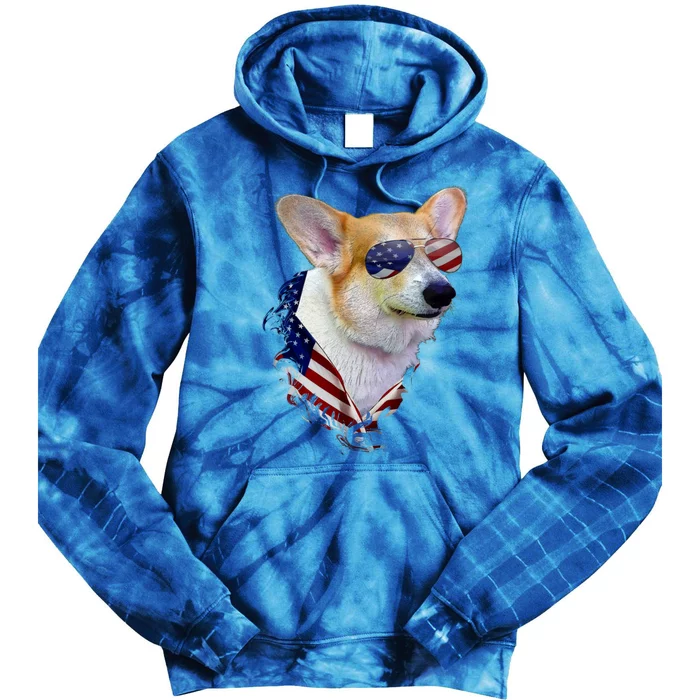 Corgi Dog Retro American Usa Flag 4 July Pop Art Corgi Lover Great Gift Tie Dye Hoodie