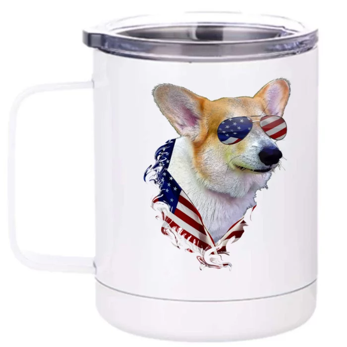 Corgi Dog Retro American Usa Flag 4 July Pop Art Corgi Lover Great Gift Front & Back 12oz Stainless Steel Tumbler Cup