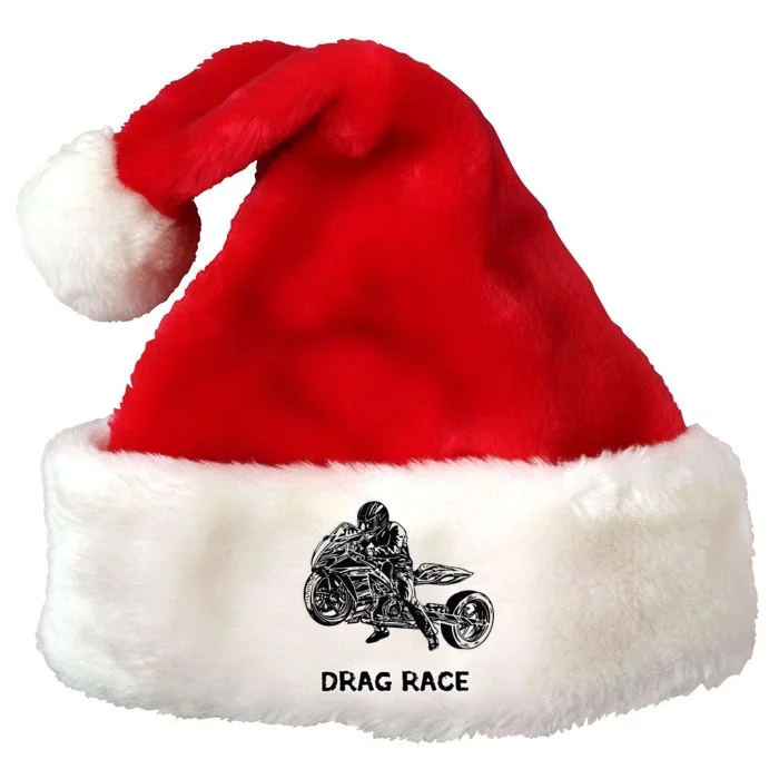 Cool Drag Race Motorcycle For Racing Lovers Premium Christmas Santa Hat