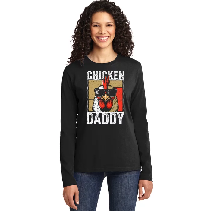 Chicken Daddy Rooster Farmer Funny Fathers Day Ladies Long Sleeve Shirt