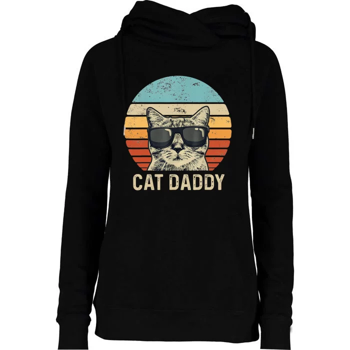 Cat Daddy Retro Cat Sunglasses Cool Cat Dad Gift Fathers Day Womens Funnel Neck Pullover Hood