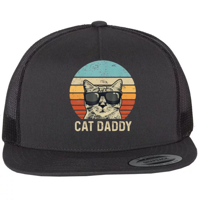 Cat Daddy Retro Cat Sunglasses Cool Cat Dad Gift Fathers Day Flat Bill Trucker Hat