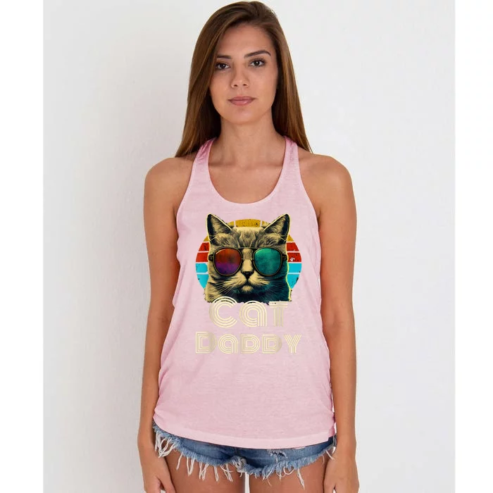 Cat Daddy, Retro Cat Dad, 80s, 90s, Vintage Women's Knotted Racerback Tank