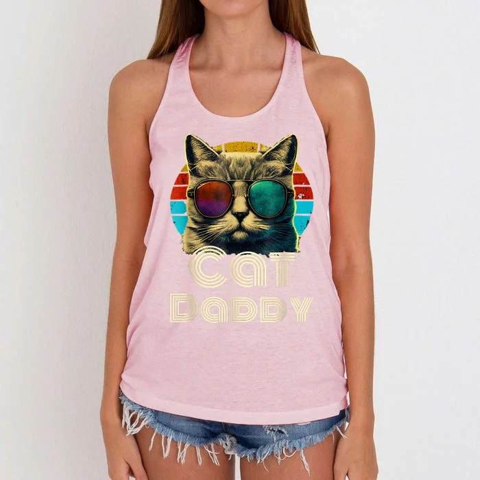 Cat Daddy, Retro Cat Dad, 80s, 90s, Vintage Women's Knotted Racerback Tank