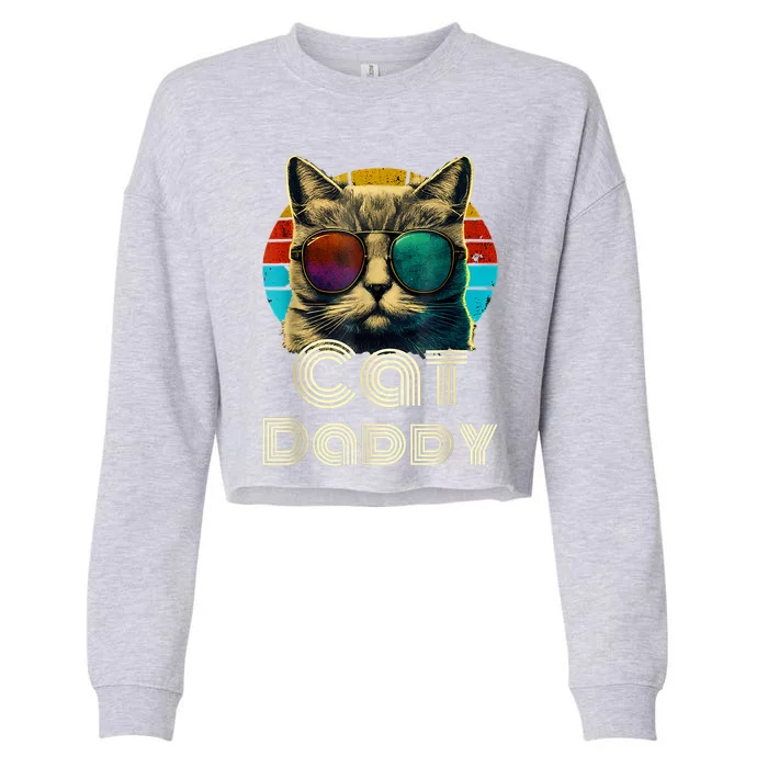 Cat Daddy, Retro Cat Dad, 80s, 90s, Vintage Cropped Pullover Crew