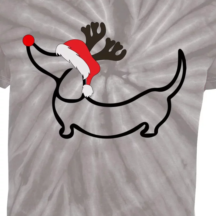 Christmas Dachshund Reindeer In Santa Hat Gift Kids Tie-Dye T-Shirt