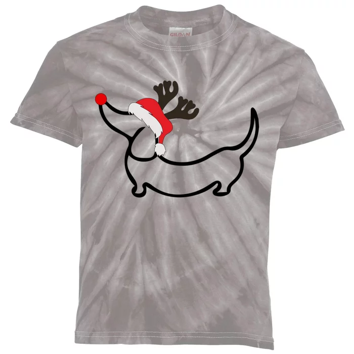 Christmas Dachshund Reindeer In Santa Hat Gift Kids Tie-Dye T-Shirt