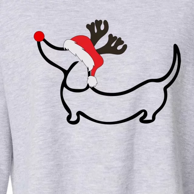 Christmas Dachshund Reindeer In Santa Hat Gift Cropped Pullover Crew