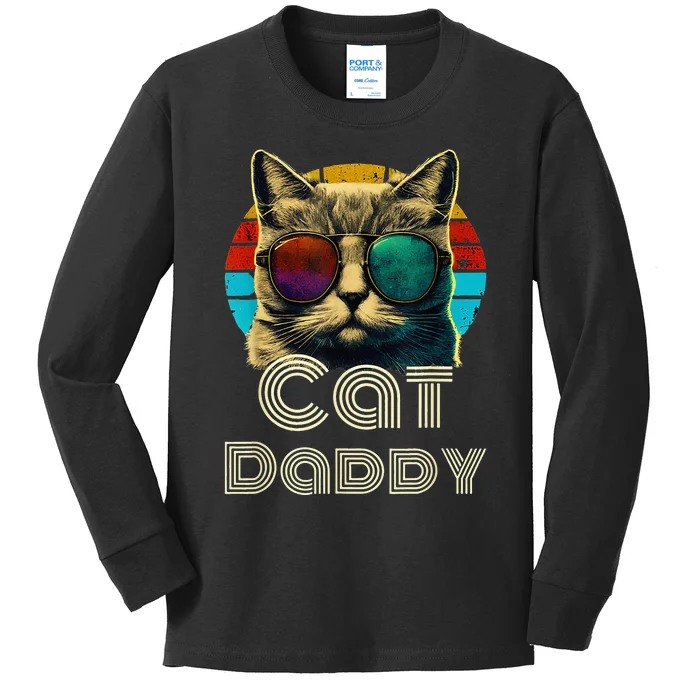 Cat Daddy, Retro Cat Dad, 80s, 90s, Vintage Kids Long Sleeve Shirt