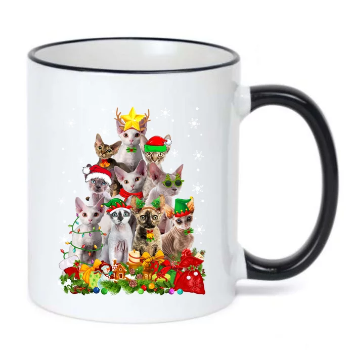 Christmas Devon Rex Cat Funny Xmas Tree Family Matching Gift Black Color Changing Mug