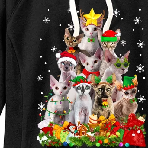 Christmas Devon Rex Cat Funny Xmas Tree Family Matching Gift Women's Fleece Hoodie