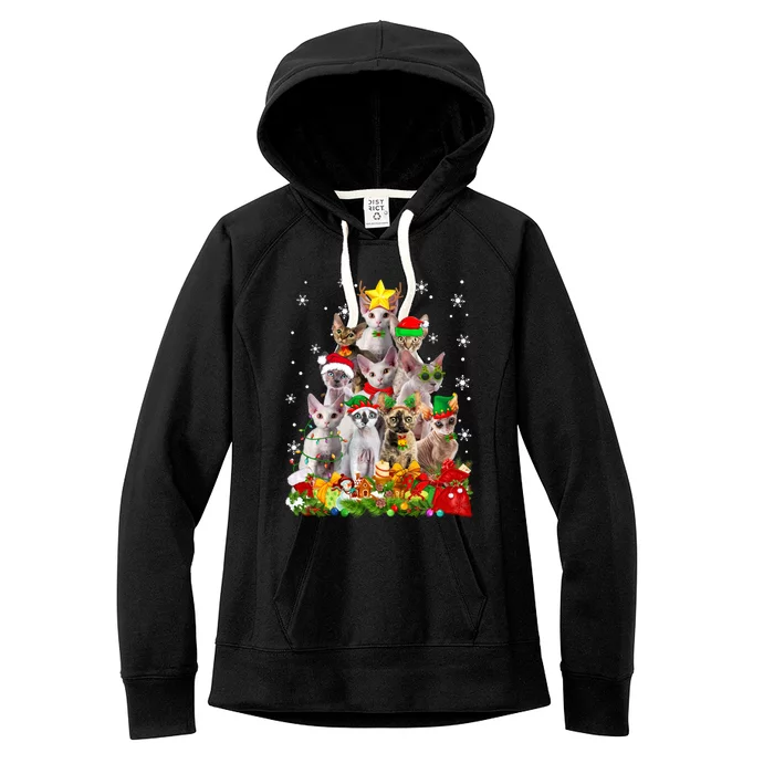 Christmas Devon Rex Cat Funny Xmas Tree Family Matching Gift Women's Fleece Hoodie