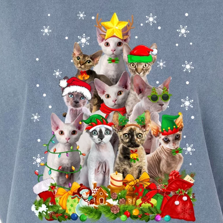 Christmas Devon Rex Cat Funny Xmas Tree Family Matching Gift Garment-Dyed Women's Muscle Tee