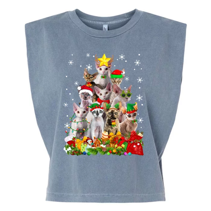 Christmas Devon Rex Cat Funny Xmas Tree Family Matching Gift Garment-Dyed Women's Muscle Tee