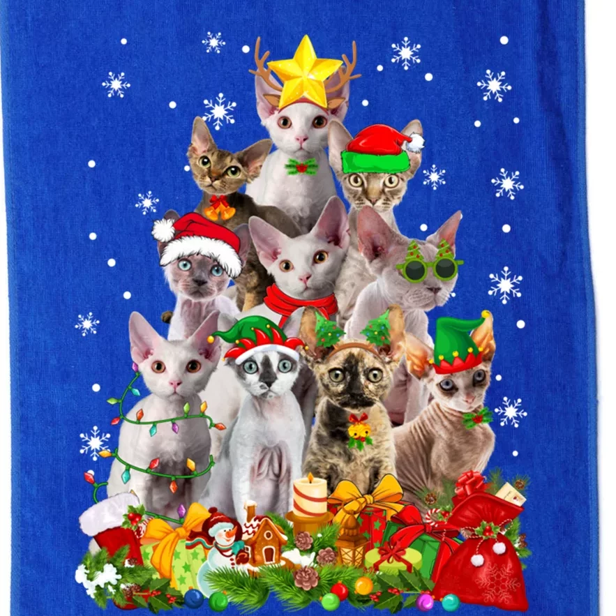 Christmas Devon Rex Cat Funny Xmas Tree Family Matching Gift Platinum Collection Golf Towel