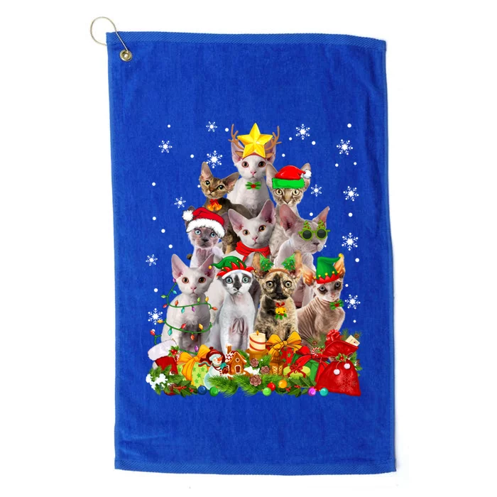 Christmas Devon Rex Cat Funny Xmas Tree Family Matching Gift Platinum Collection Golf Towel